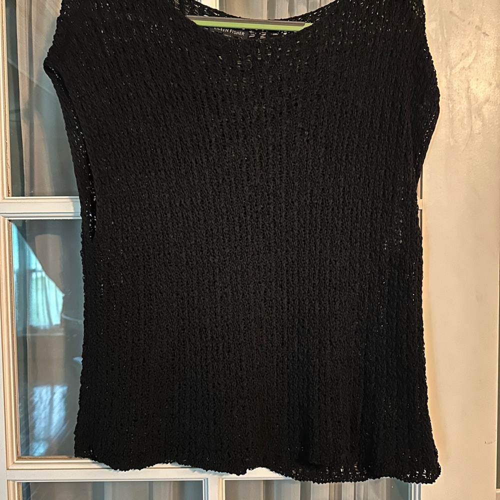 Eileen Fisher Organic Cotton Loose  Crochet Knit Pullover S | Boho Relaxed Fit